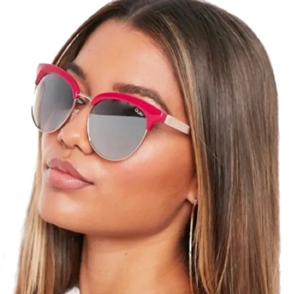 Quay RX Friendly Sunglasses Red Frames Brown Lens Semi Cat Eye Gold Trim NWT - Picture 7 of 11